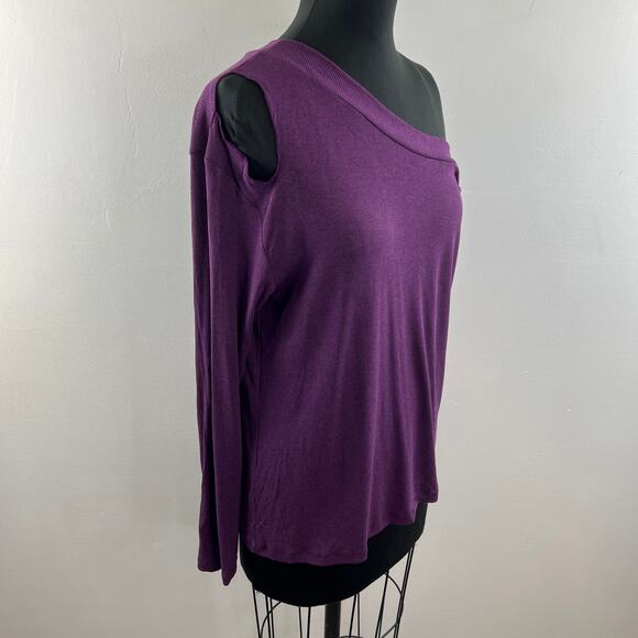LNA Purple Amethyst Long Sleeve Cold Shoulder Asymmetric Farina Top Size XL NEW - Picture 6 of 11